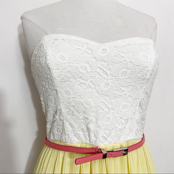 A.BYER NWT retro strapless lace bodice pleated chiffon high low belted dress 7 - Picture 2 of 10
